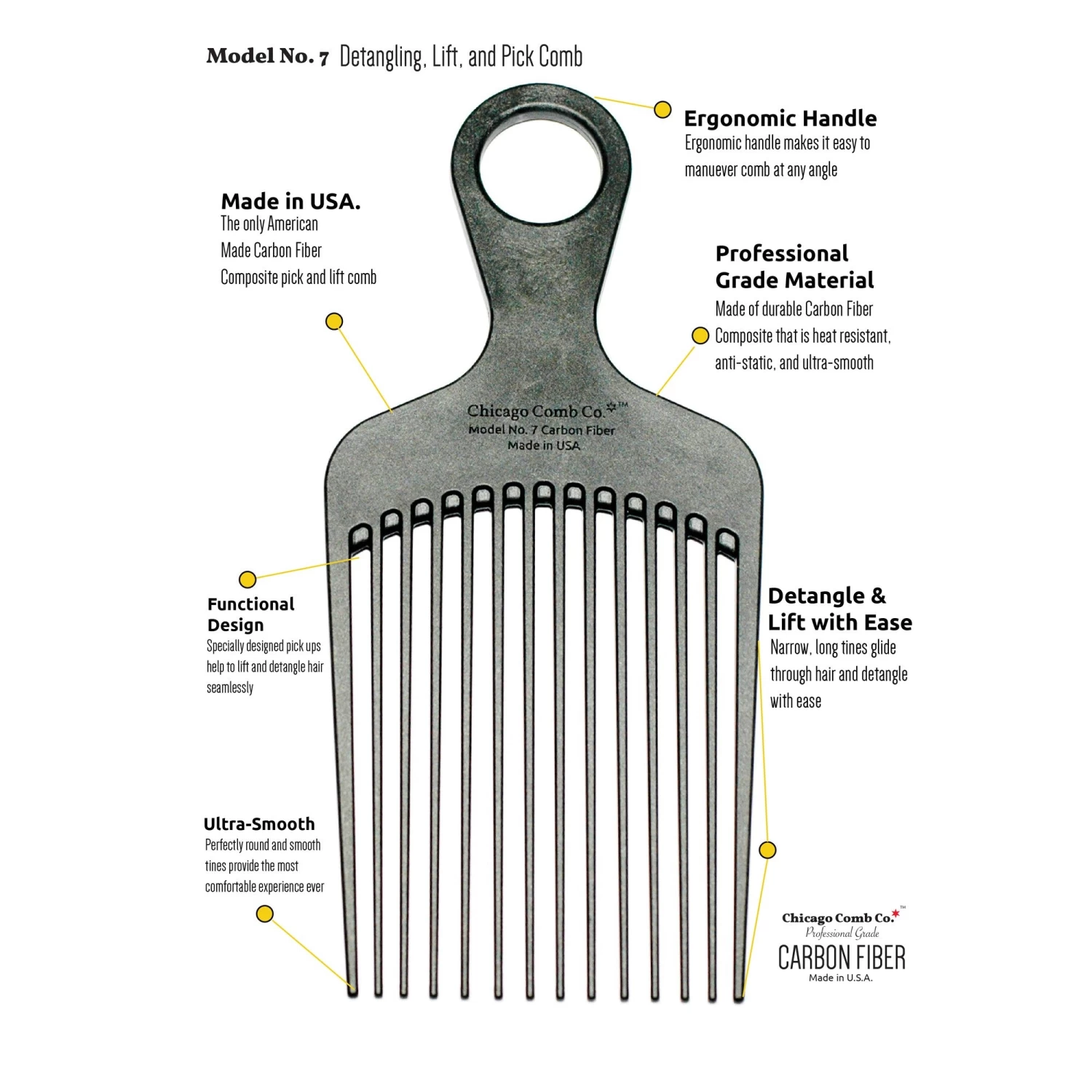 Model No. 7 Carbon Fiber Afro Comb 2 Model No. 7 Carbon Fiber Afro Comb - Image 2